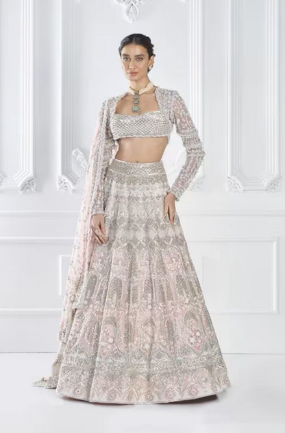 Soft Pink Silver Jaal Embroidered Lehenga Set