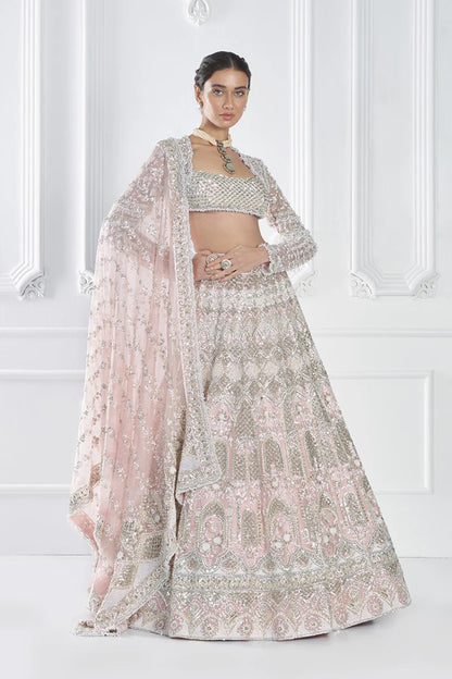 Soft Pink Silver Jaal Embroidered Lehenga Set