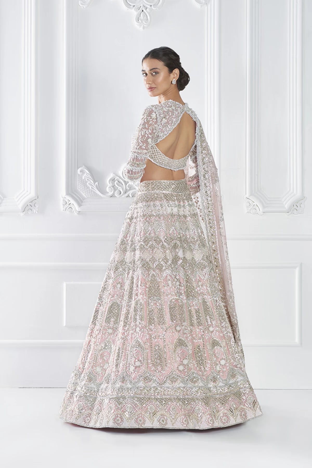 Soft Pink Silver Jaal Embroidered Lehenga Set