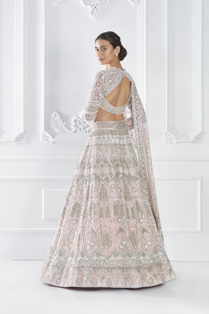 Soft Pink Silver Jaal Embroidered Lehenga Set