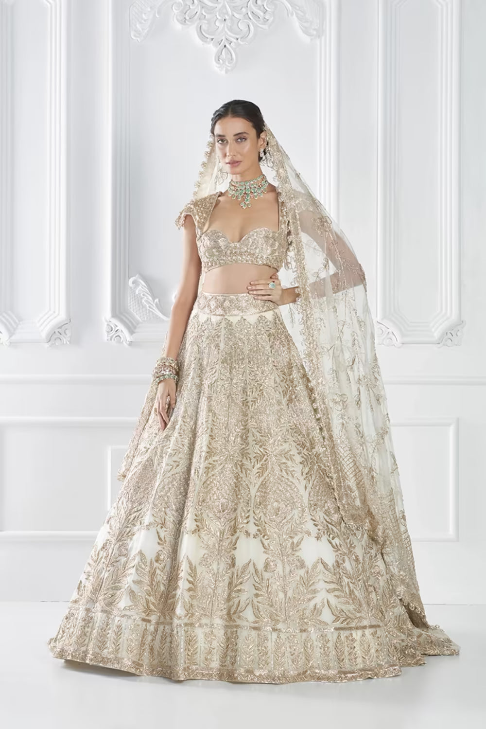 Ivory Gold Embroidered Lehenga Set