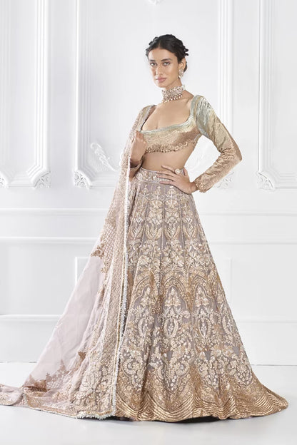 Lilac Gold Organza Lehenga Set