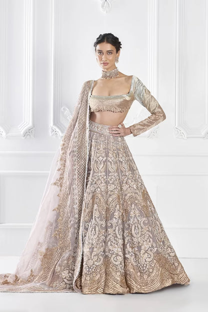 Lilac Gold Organza Lehenga Set