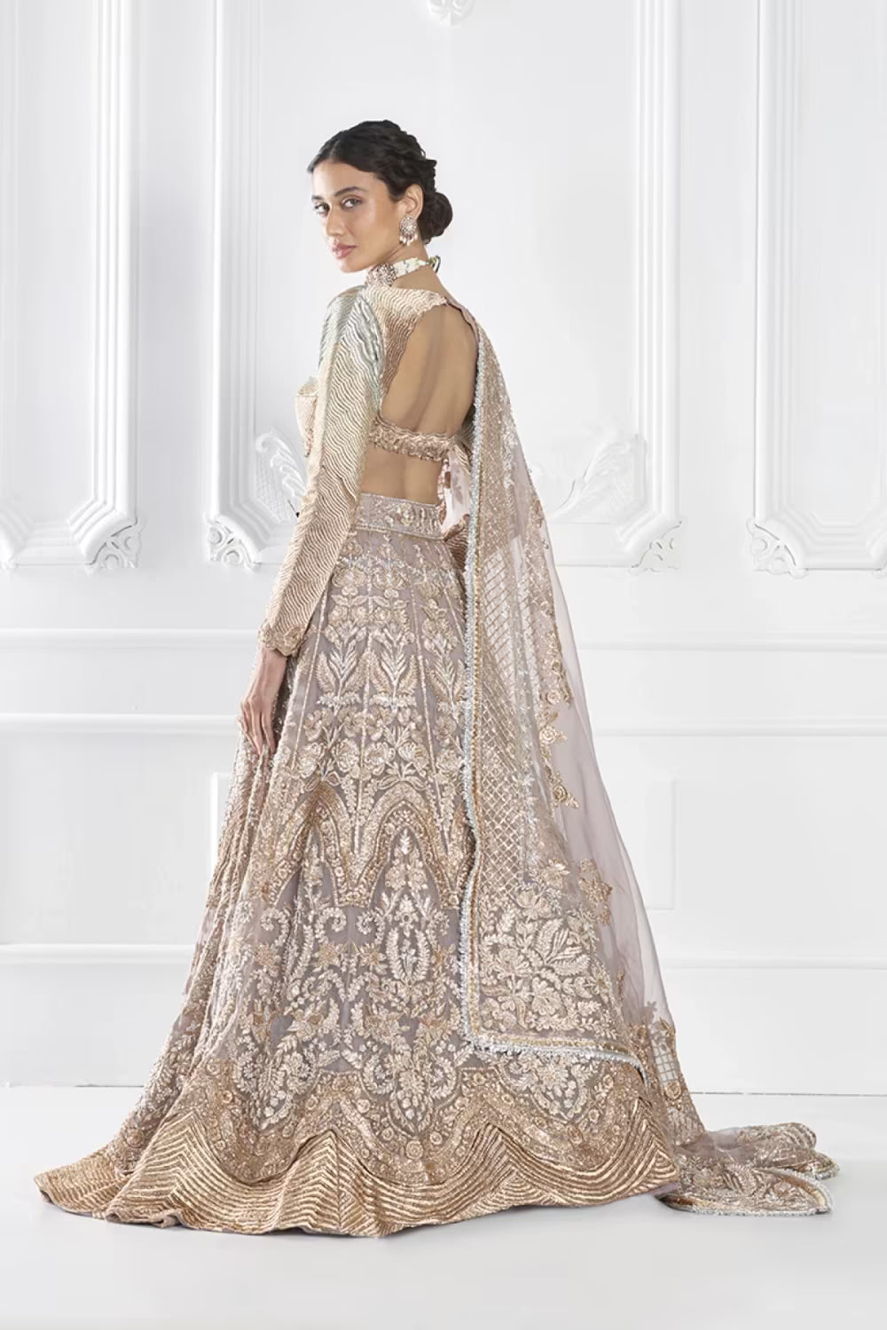 Lilac Gold Organza Lehenga Set