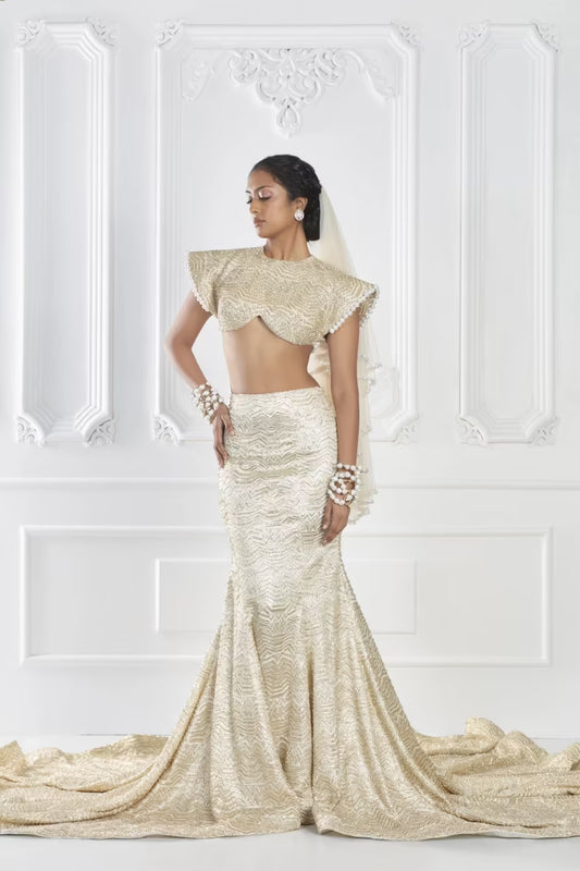 Light Gold and Ivory Lehenga Set