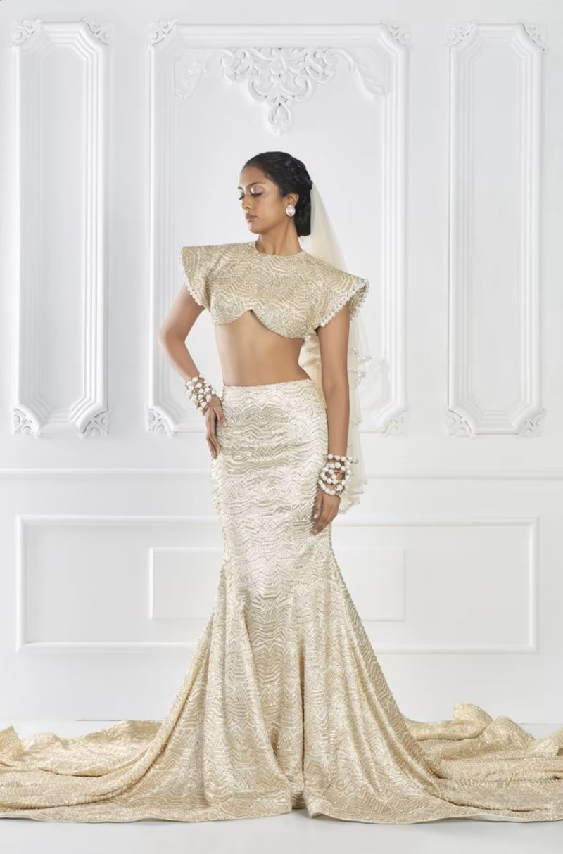 Light Gold and Ivory Lehenga Set