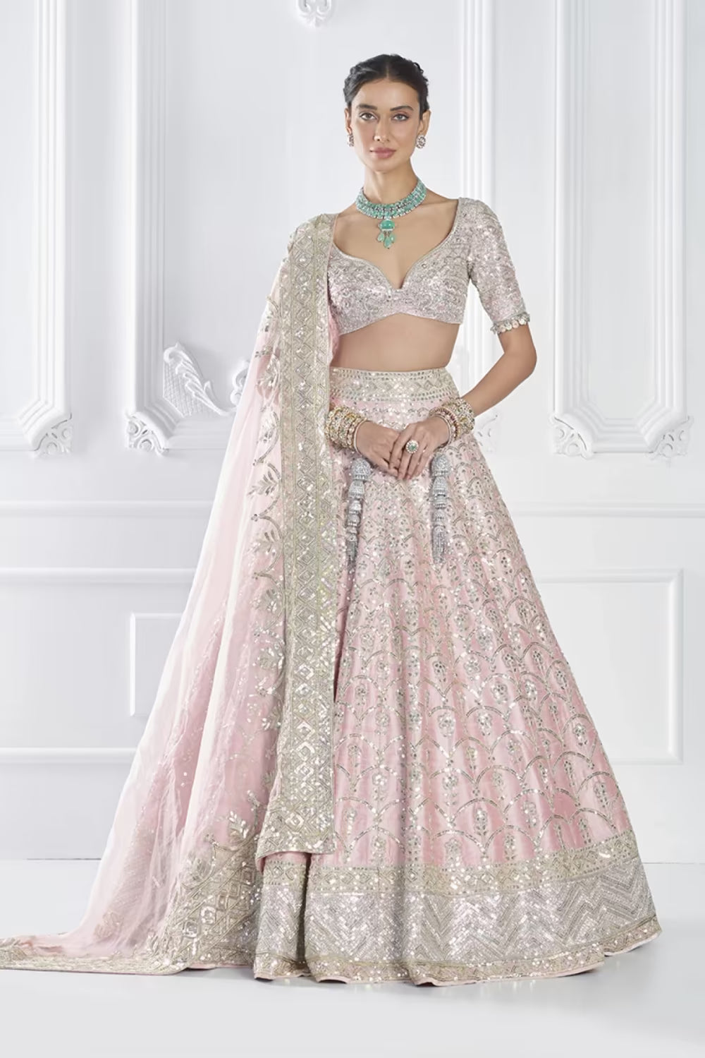 Pink Scalloped Embroidered Lehenga Set