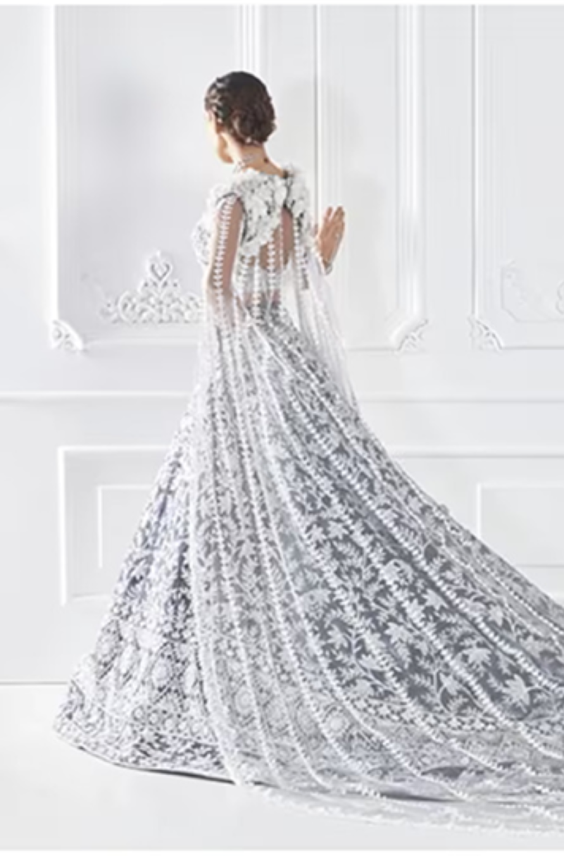 Grey Ivory Velvet Embroidered Lehenga Set