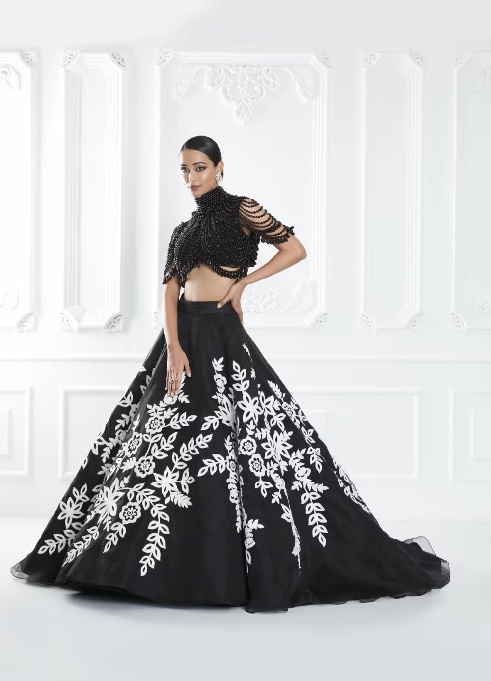Black Floral Kashmiri Lehenga Set