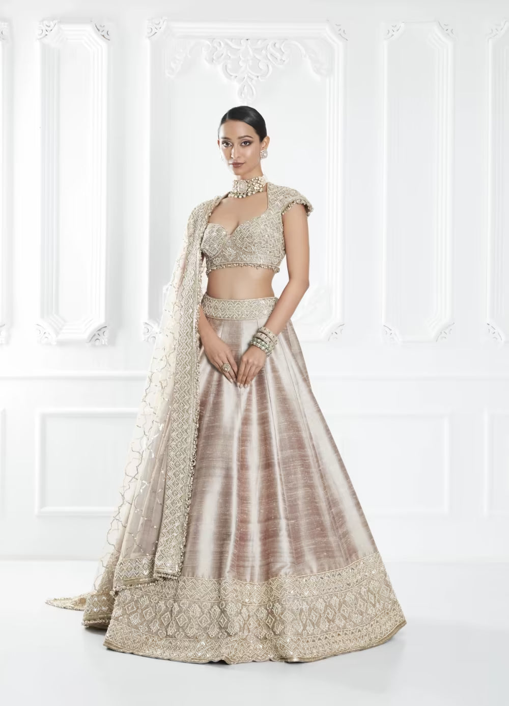 Oyster Embroidered Lehenga Set