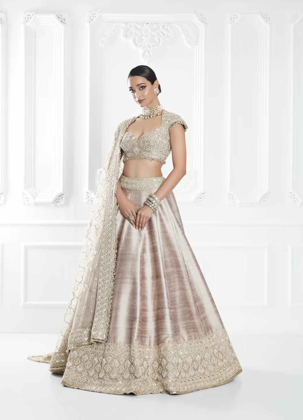 Oyster Embroidered Lehenga Set