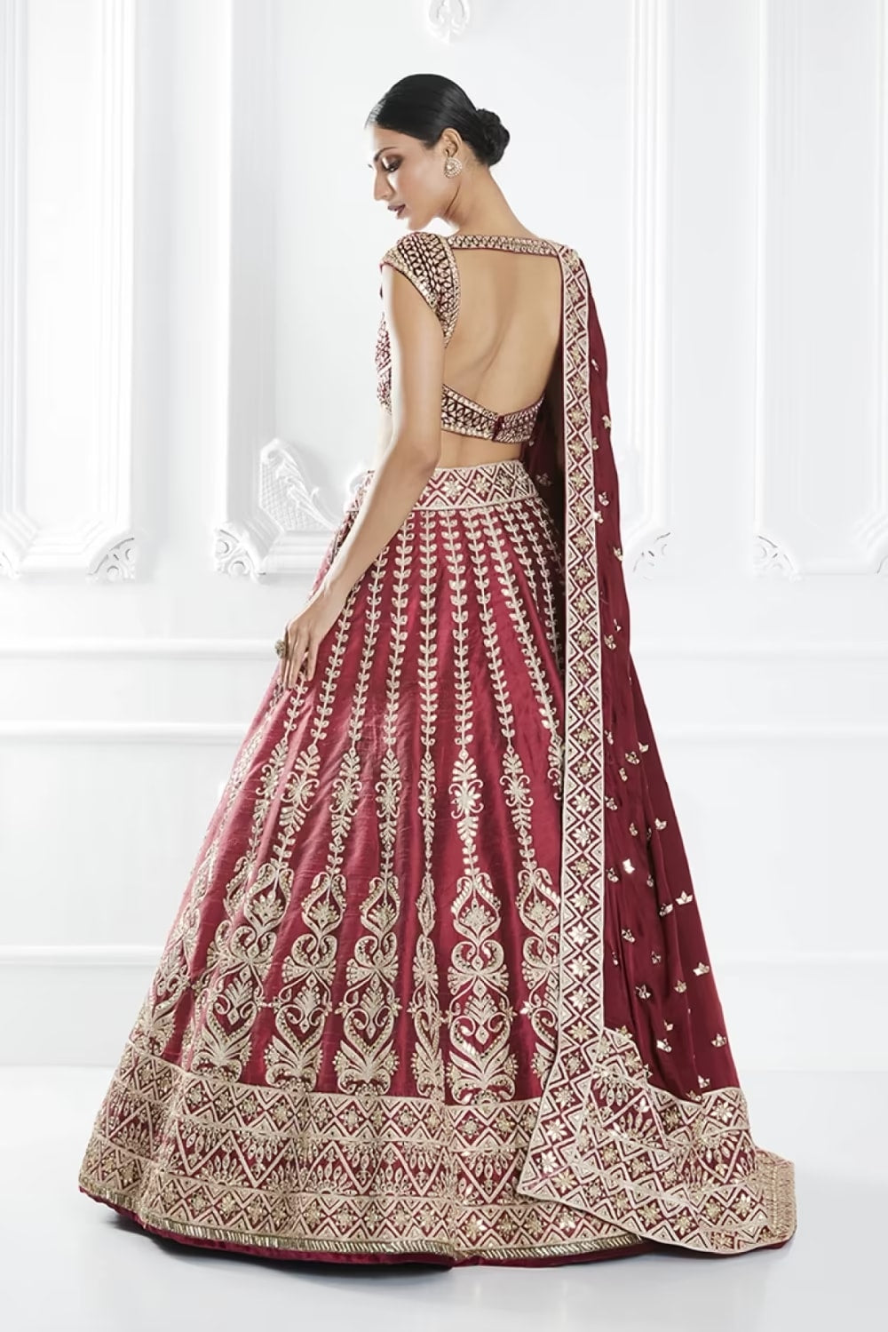Wine Embroidered Lehenga Set