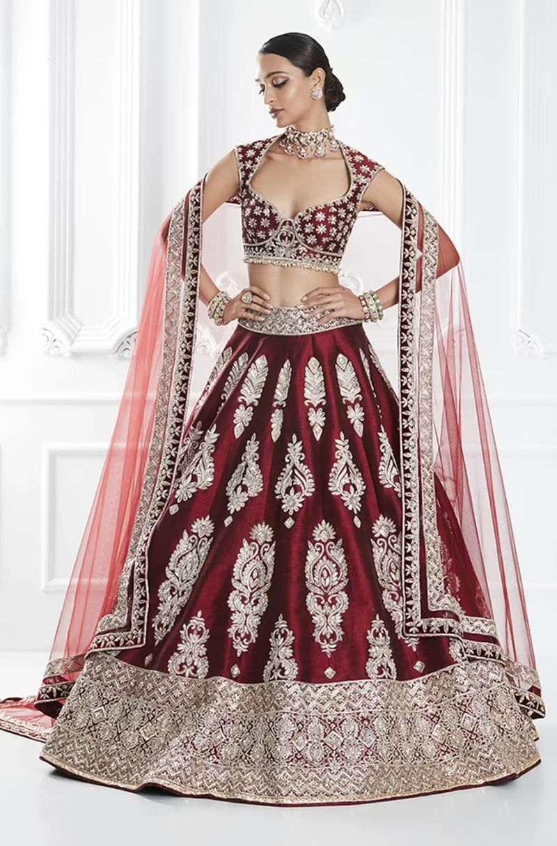 Maroon Embroidered Lehenga Set