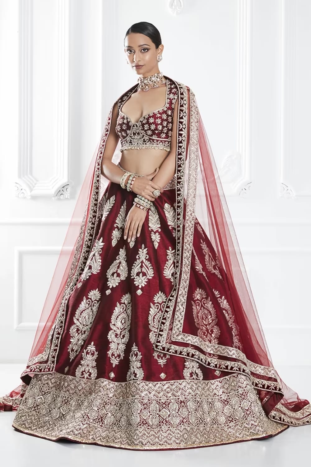 Maroon Embroidered Lehenga Set
