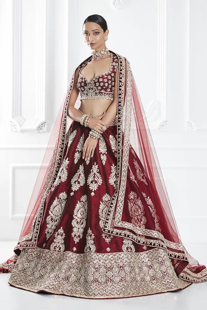 Maroon Embroidered Lehenga Set