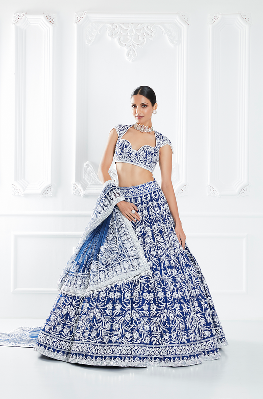 Navy Blue Embroidered Lehenga Set