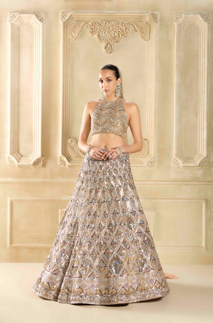 Gold Geometric Embroidered Lehenga Set