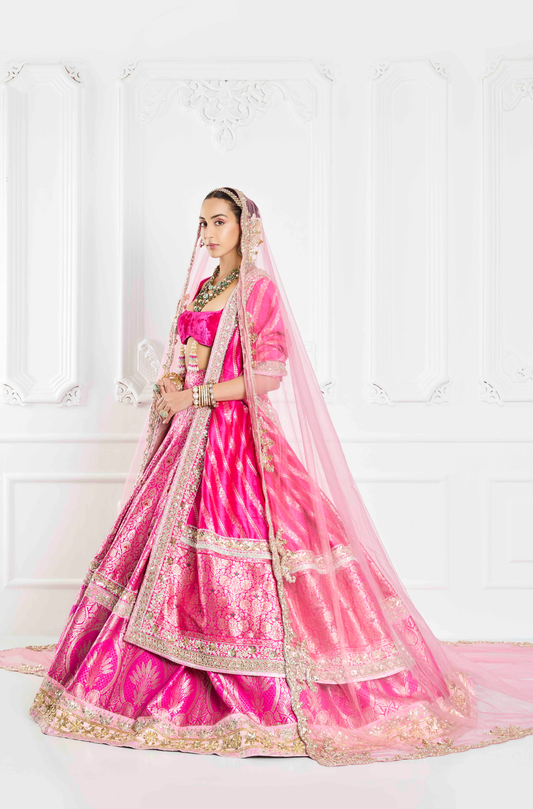 Fuchsia Pink Brocade Lehenga Set