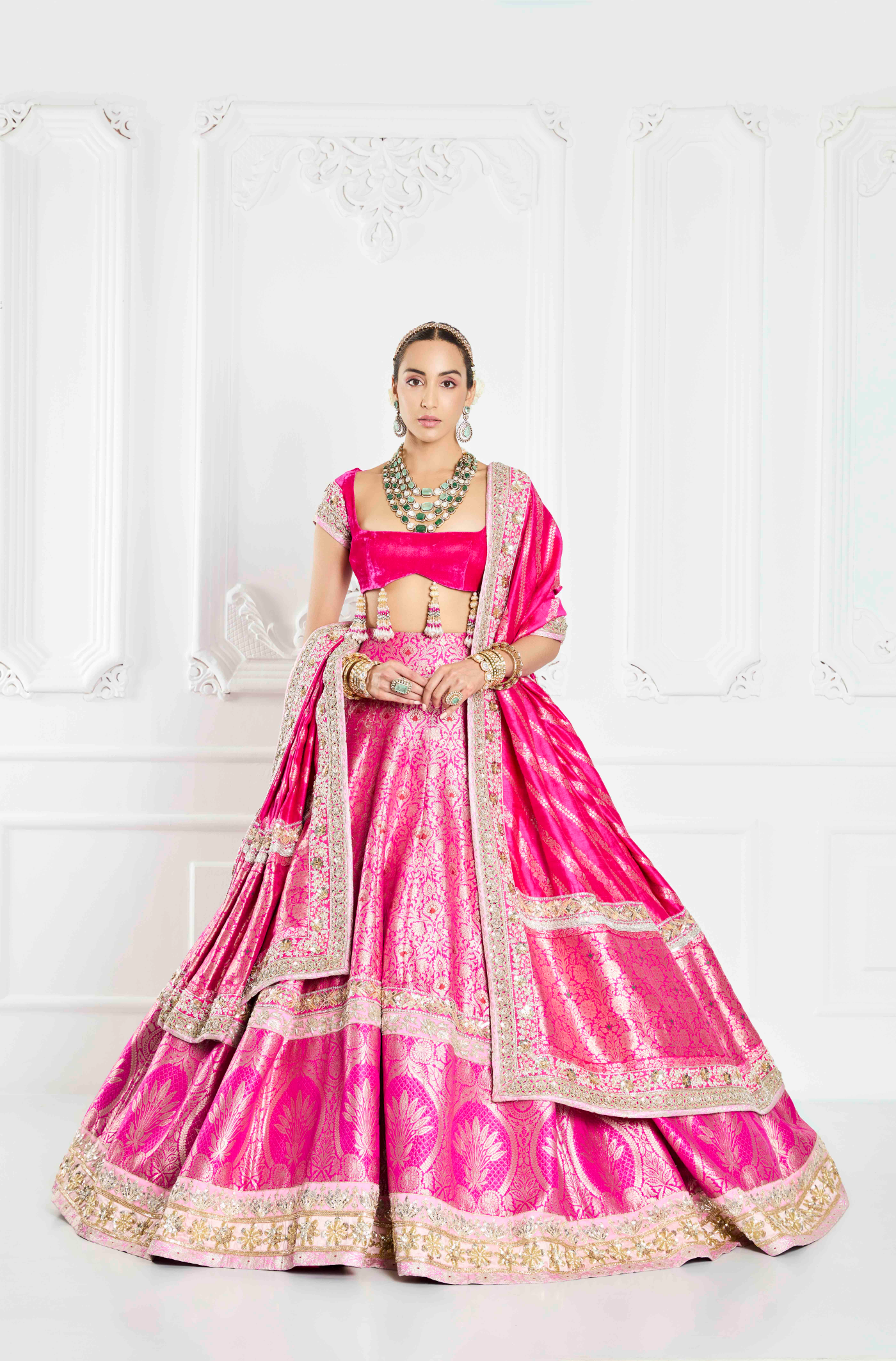 Fuchsia Pink Brocade Lehenga Set