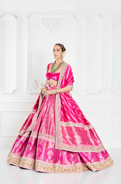 Fuchsia Pink Brocade Lehenga Set