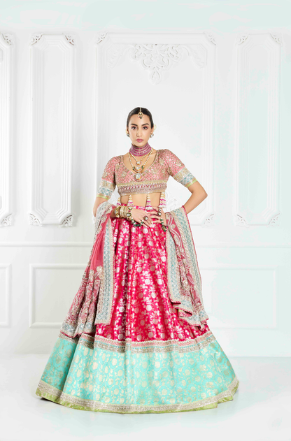 Magenta Pink Brocade Lehenga Set