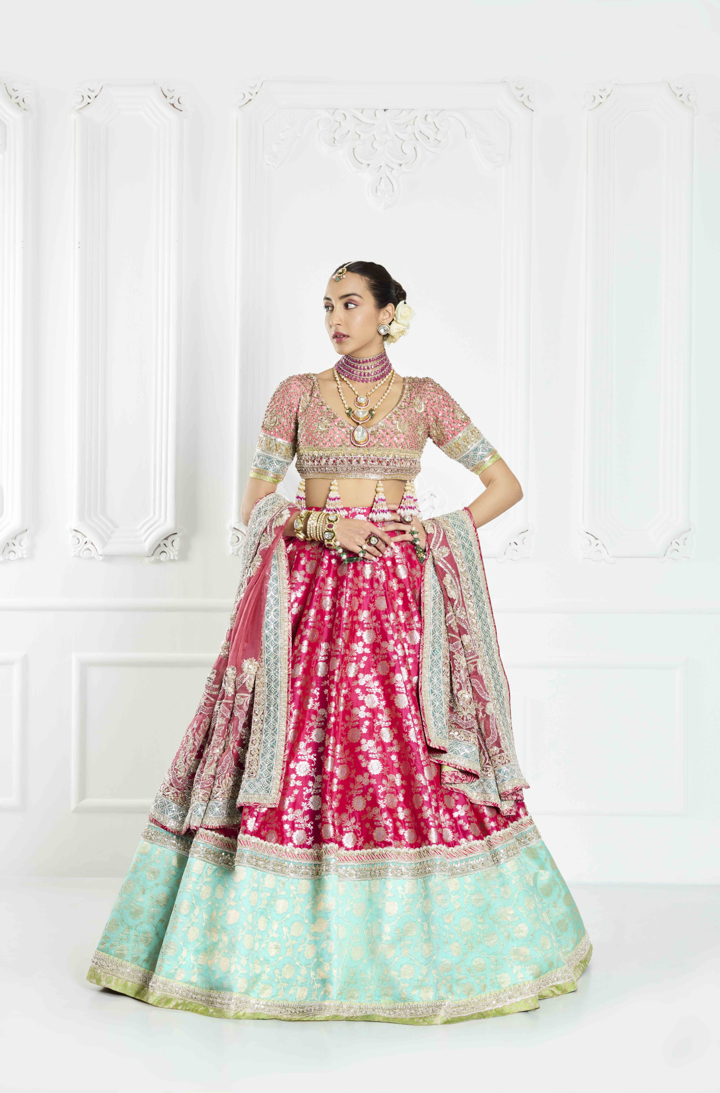 Magenta Pink Brocade Lehenga Set