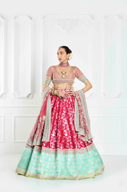 Magenta Pink Brocade Lehenga Set