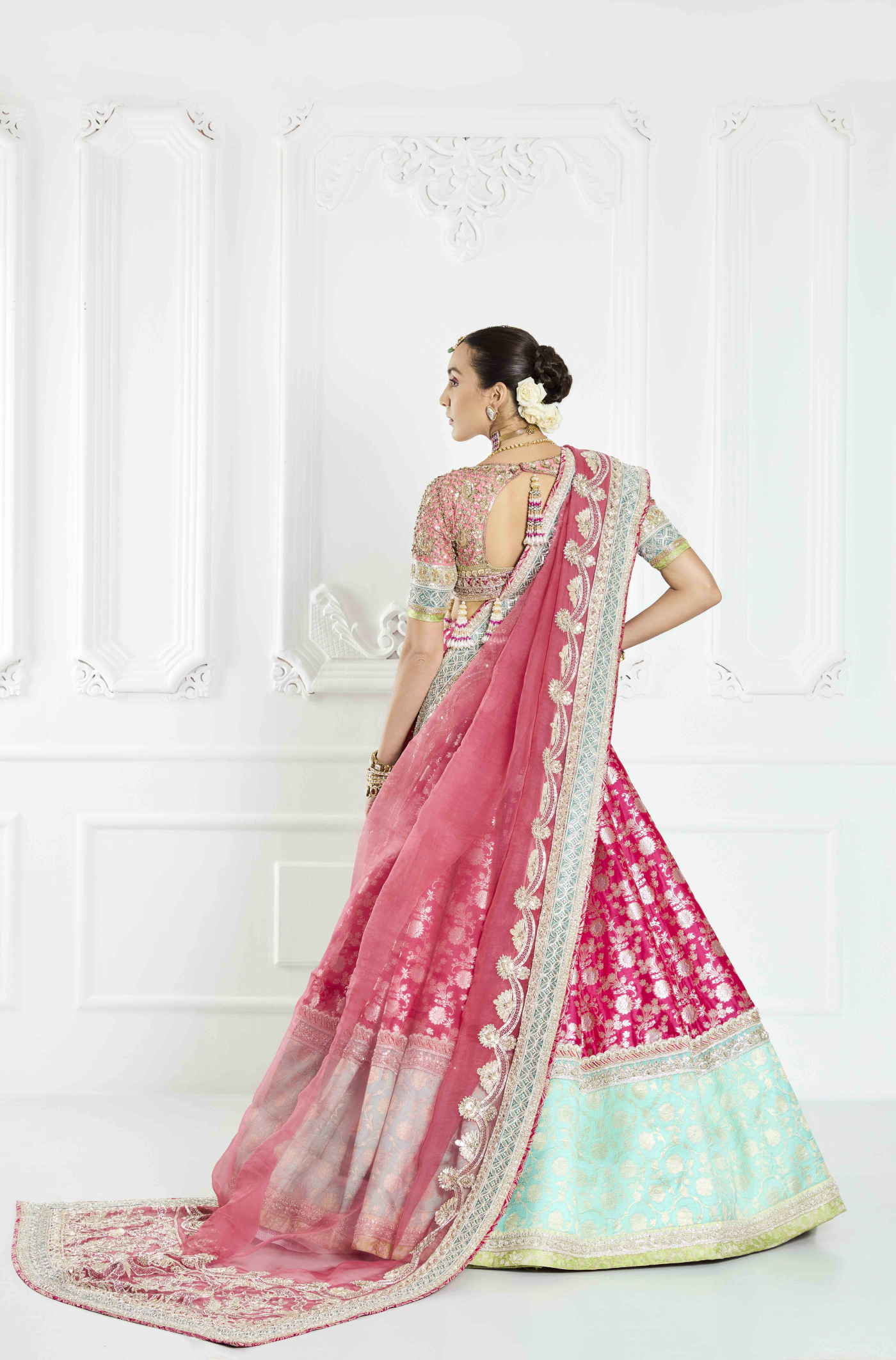 Magenta Pink Brocade Lehenga Set