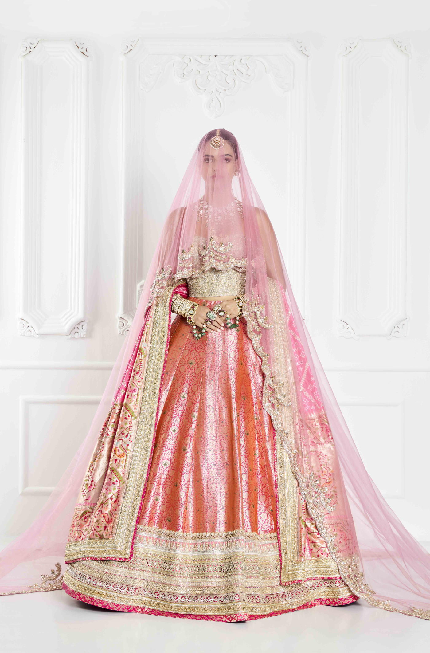 Dual Pink Brocade Lehenga Set