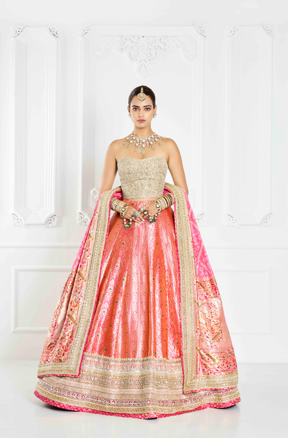 Dual Pink Brocade Lehenga Set