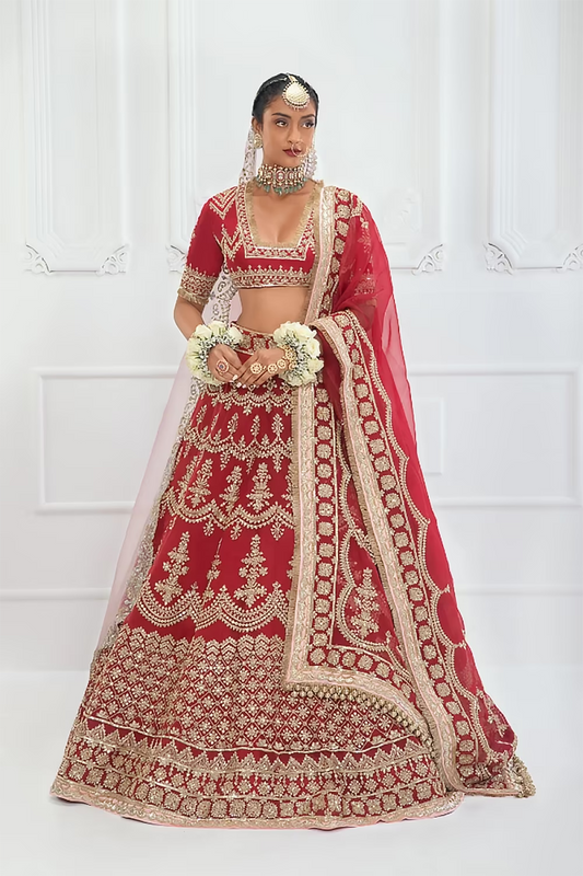 Deep Scarlet Red Lehenga Set