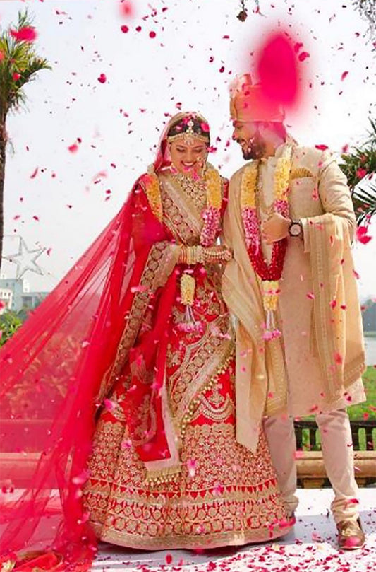 Bride: Palak in our Classic Indian Red Lehenga