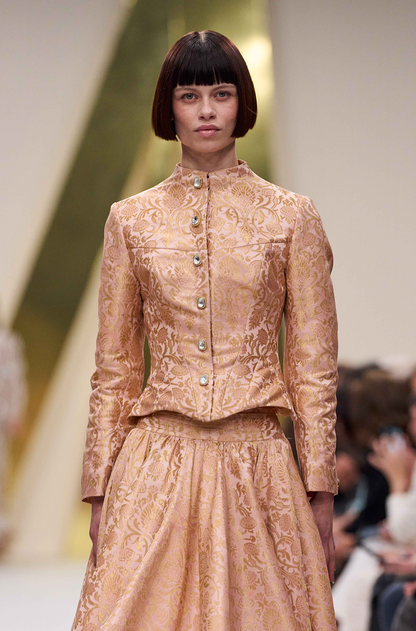 Salmon Pink Brocade Skirt Set