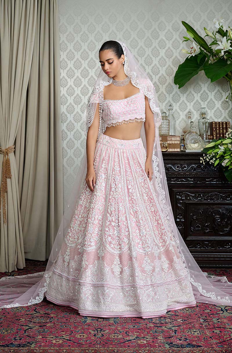 Blush Pink Pearl & Thread Embroidered Lehenga Set