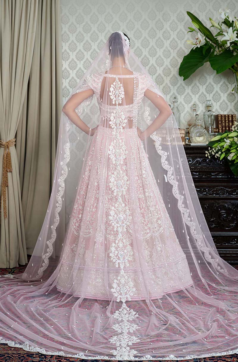Blush Pink Pearl & Thread Embroidered Lehenga Set