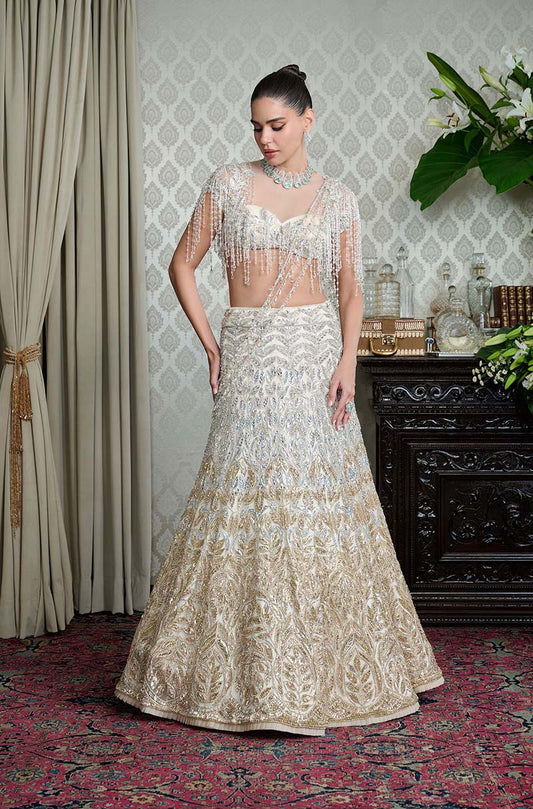 Silver & Gold Leaf Stone Embroidered Lehenga Set