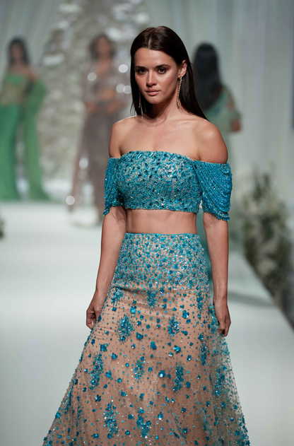 Nude & Blue Fit to Flare Lehenga Set