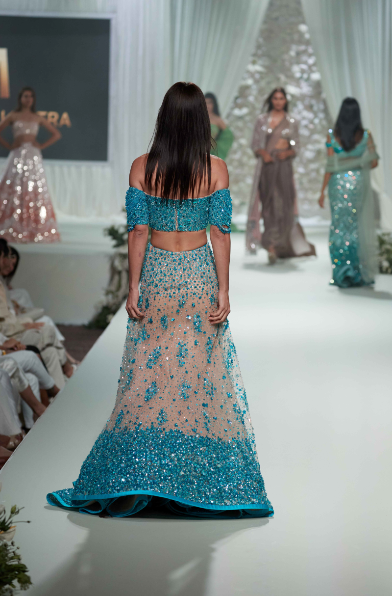 Nude & Blue Fit to Flare Lehenga Set
