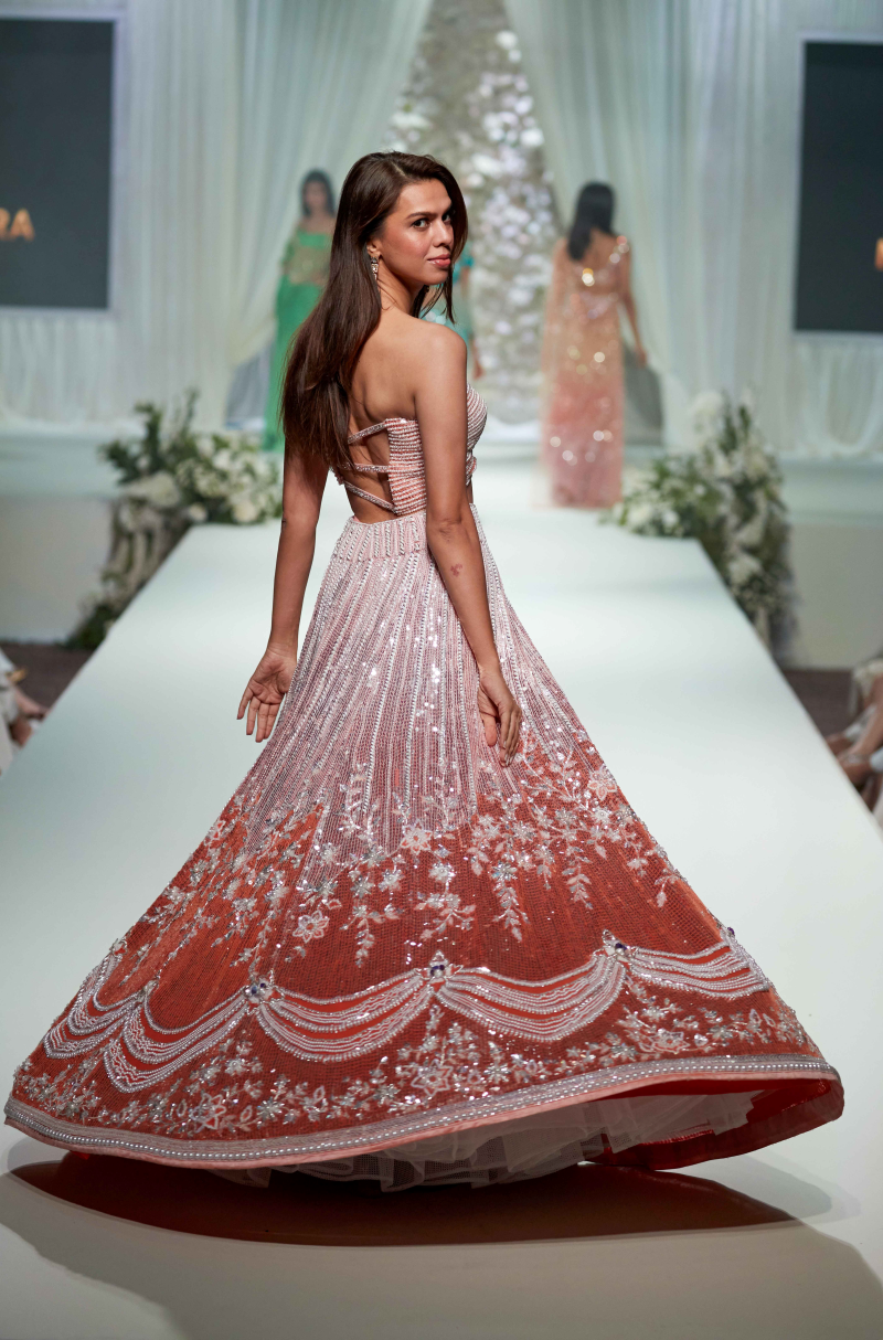 Peach to Coral Sequin Embroidered Lehenga Set