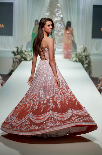 Peach to Coral Sequin Embroidered Lehenga Set