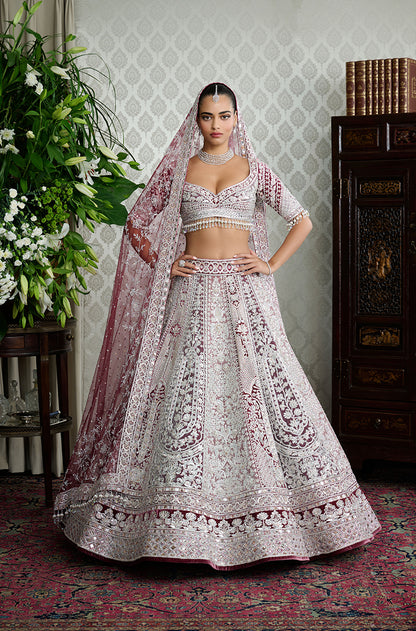 Berry Velvet Nakshi Embroidered Lehenga Set