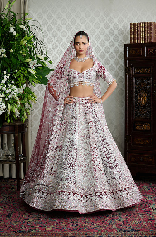Berry Velvet Nakshi Embroidered Lehenga Set