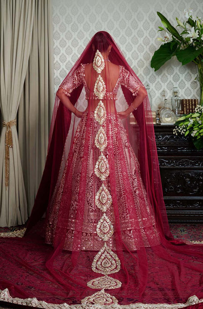 Red & Wine Stone Embroidered Lehenga Set