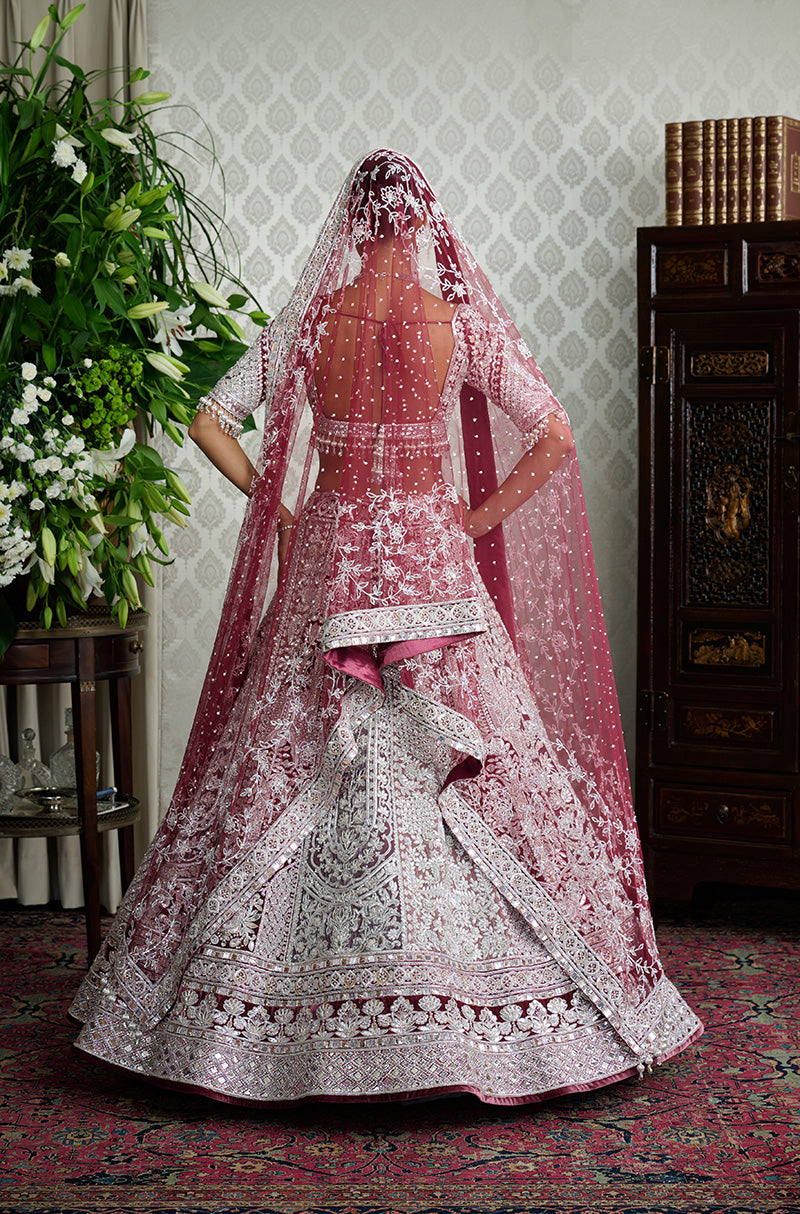 Berry Velvet Nakshi Embroidered Lehenga Set