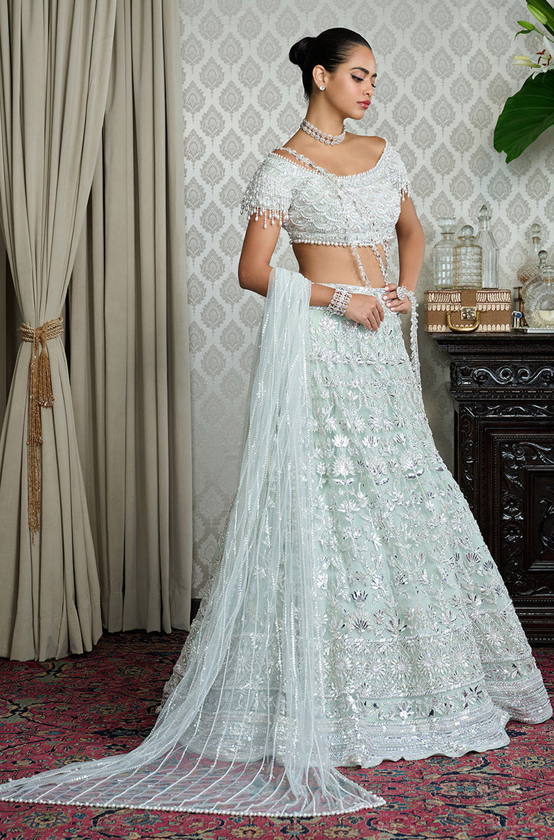 Mint Badla & Cutdana Embroidered Lehenga Set