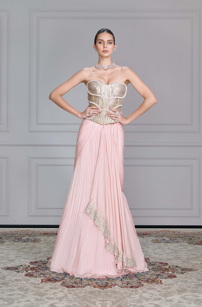 Blush Pink Draped Skirt Set