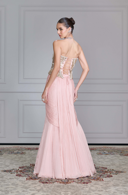 Blush Pink Draped Skirt Set