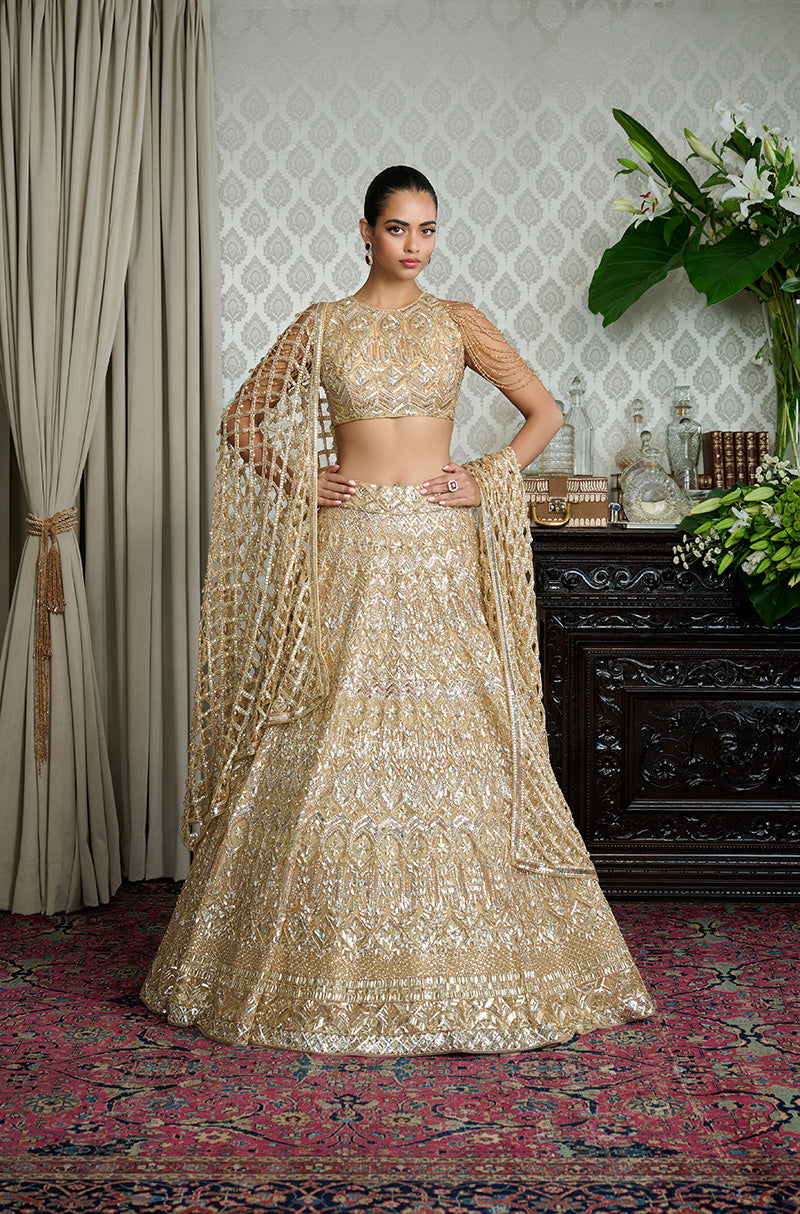 Gold Geometric Sequin Embroidered Lehenga Set