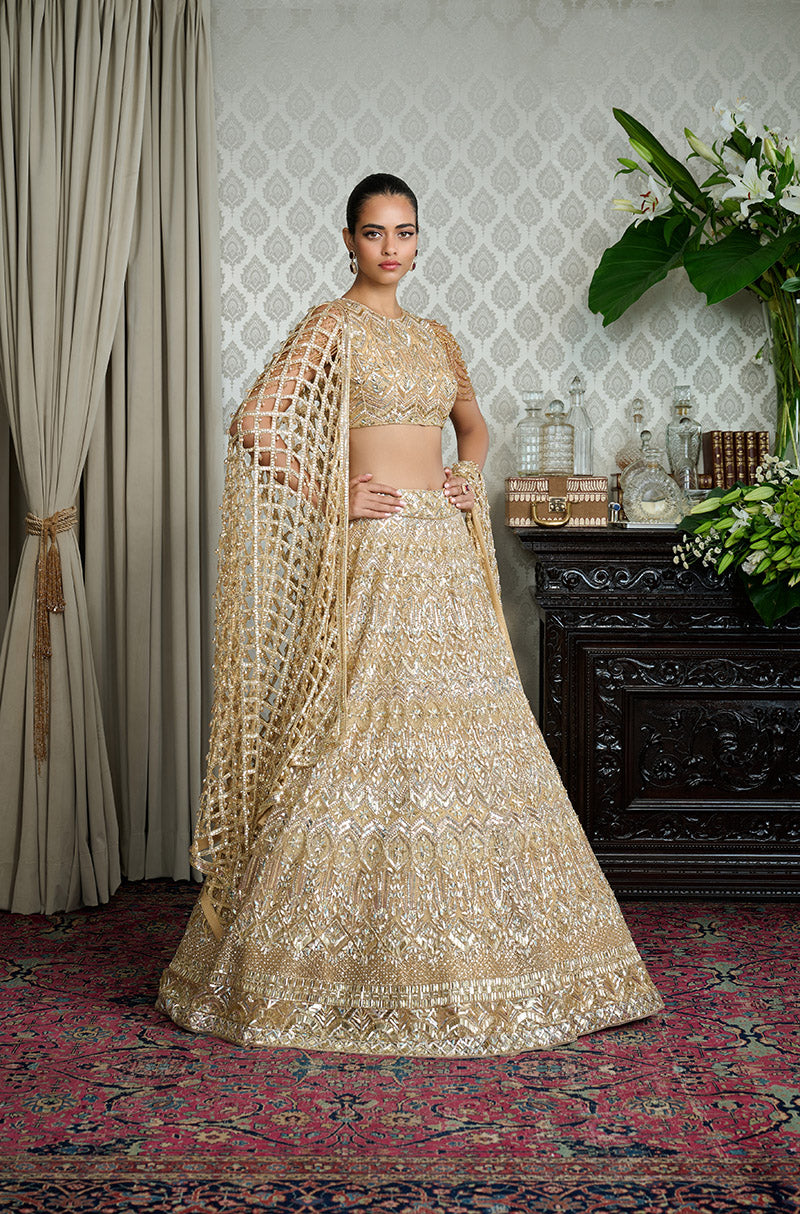 Gold Geometric Sequin Embroidered Lehenga Set