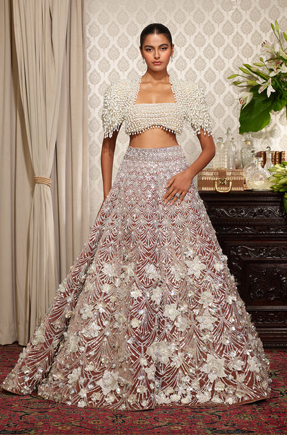 Oyster Velvet 3D Flower Lehenga Set